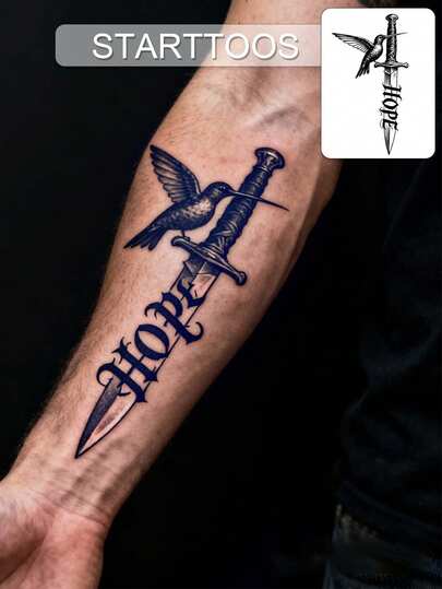 CAT QUEEN ART Gothic Style , Hummingbird, Hope Temporary Tattoo Sticker, 1-2 Weeks Waterproof Realistic Tattoo, Suitable For Chest, Waist, Abdomen, Thigh, Shoulder, Neck, Clavicle, Natural Plant Ingredients, Suitable For Y2K Music Festival, Valentine's Day, Carnival, DIY Party Holiday Gifts