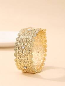 سوار أساور للنساء مطلي بالذهب، بتصميم قصر مفتوح، مناسب للأعراس والمناسبات والأعياد وعيد الحب - الذهبي - مشاهدة 1