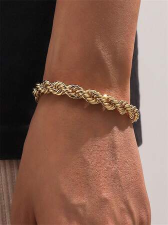 1pc Hip Hop Minimalist Twist Chain Bracelet For Women Men For Daily Decoration, For Jewelry Gift And Party