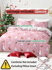 3pcs/Set Christmas Reindeer Christmas Tree Print Duvet Cover Set(1 Duvet Cover & 2 Pillowcase)Soft And Skin-Friendly Duvet Cover Bedding Set For Home, All Season Bed Sheets Set Christmas Gift - Multicolor - View 9