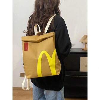 W&P    Stylish McDonald's Printed Backpack, Spacious Casual Storage Bag With Adjustable Straps Ideal For Everyday Carry