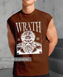 Regata Oversized Zeus Deus Grego Mitologia Grega Fúria História Regata Machão Blusa Cavada - Marrom - Visão 1