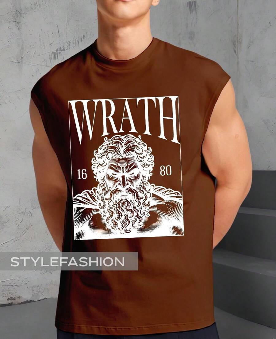 Regata Oversized Zeus Deus Grego Mitologia Grega Fúria História Regata Machão Blusa Cavada - Marrom - Visão 1