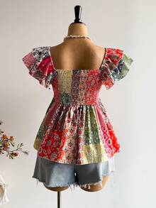 Rusttydustty Bohemien Stil Spitze V-Ausschnitt Lässig Urlaubs Bluse, geeignet für Neujahr, Valentinstag und andere Anlässe