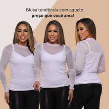 Women's Tulle Blouse With Long Sleeves And Versatile See-Through - 白色 - 查看 5