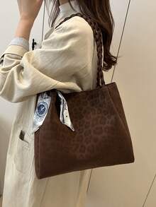 New Autumn/Winter Vintage-Inspired Suede Tote Bag Features A Silk Scarf Accent Spacious Yet Lightweight Minimalist Design Soft-Sided Shoulder Bag Ideal For Women's Daily Casual Wear, Commuting, Work, Vacations, And Student Use