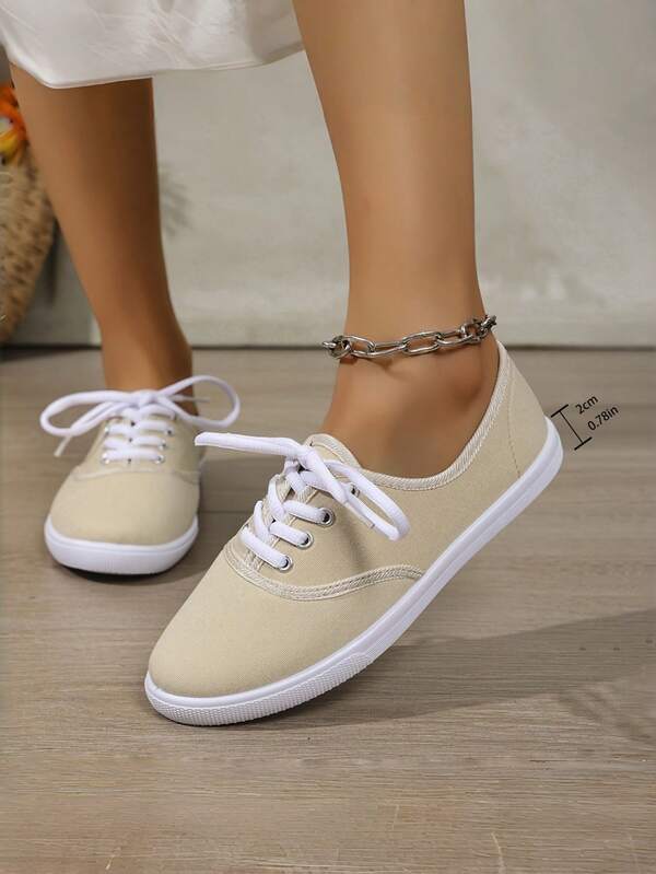 Comfortable Women's Canvas Lace-Up Shoes - Soft Breathable Casual Sneakers For Walking & Running