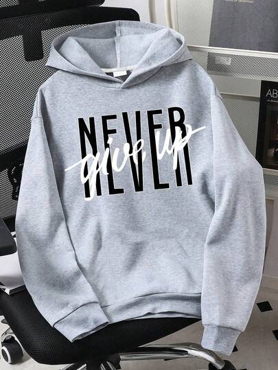 Teen Boys Handsome Street Boy Hip Hop Slogan Printed Pullover Hooded Sweatshirt Autumn And Winter New Styles Comfortable And Casual