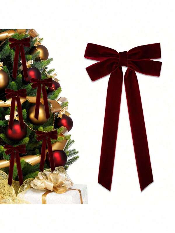 5 piezas Decoración de Lazo Navideño, Lazo para Árbol de Navidad - Cinta Festiva de Lazo, Adecuado para Guirnaldas Navideñas, Decoraciones Navideñas, Artesanías de Estilo Granja y Suministros para Fiestas Navideñas