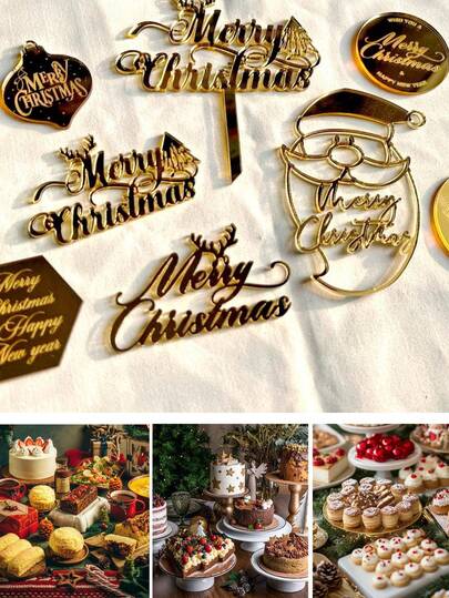 5 decorações de bolo de Natal, decoração de bolo com letras "Feliz Natal", topos de bolo em formato de Papai Noel, decoração de bolo para a véspera de Natal, decoração para festa de Natal, adequado para decoração de bolos festivos, decorações de Natal, decoração para confeitaria