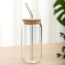1 Glass With Bamboo Lid And Glass Straw, Easter Gift For Wife Or Mother - Cylindrical Drinking Cup Gift, 16 Oz Iced Coffee Cup, Cute Milkshake Cup, Boba Milk Tea Cup, Water Cup, Stylish Drinkware, Hand Wash Only, Reusable Straw Cup, Portable Drinkware, Office Drinkware - 1 CÁI (cốc nước + ống hút + nắp cốc) - Xem 10