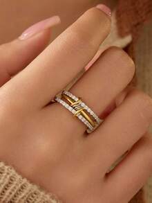 GAGAFEEL 1 pieza Anillo de dedo de plata esterlina 925 exquisito, elegante y de moda, con tres círculos brillantes y circonita para mujer, regalo de joyería para fiesta, y cumpleaños