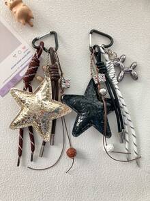 1pc Y2K Style Pink Star Bag Accessory, Made Of Chenille Material, Keychain, Can Be Used As Car Pendant. Valentine's Day Gift, Fashion Versatile, Suitable For Teenagers, Women, College Students, Teachers, White-Collar Workers, And Young Professionals. Can Be Used As Decoration, Car Pendant, Women's Keychain Pendant, Back To School Supplies, Teacher's Day Gift.