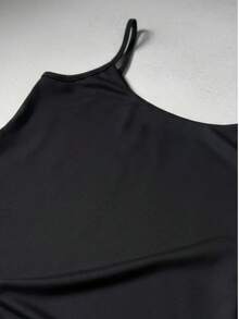 Slim Polyamide Thin Strap Tank Top With Lining - Black - View 2