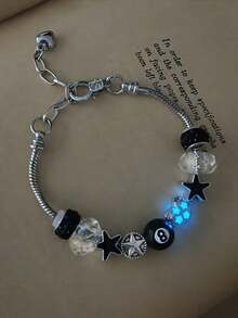 1pc SHEISFREEDOM Luminous Geometric Pendant Bracelet For Women, Glow-In-The-Dark Casual Accessory Suitable For Daily Wear And Gift, Black 8-Ball Minimalist Heart Star Bracelet, DIY Detachable Bracelet With Brand Box