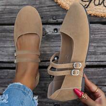 2025新款女士平底鞋 - 纯色百搭，时尚舒适，带扣装饰，适合居家和各种场合 - 棕色 - 查看 6