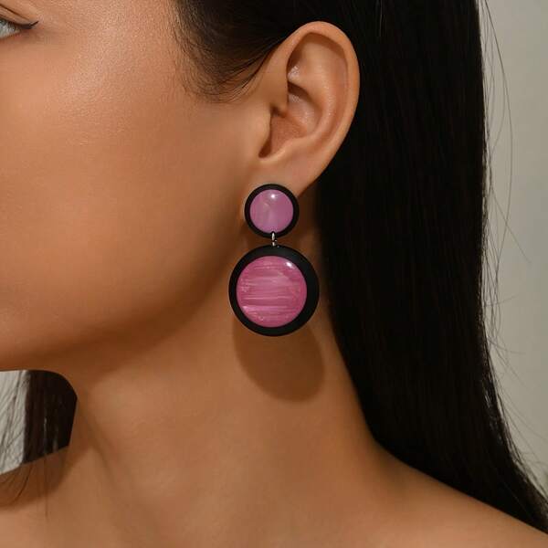 1 par de pendientes de disco redondo de acrílico, elegantes y versátiles
