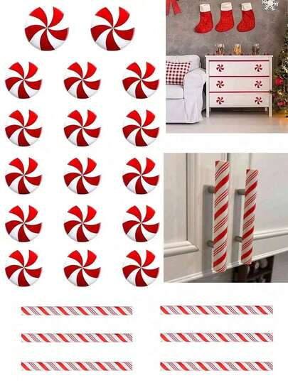 6Pcs/1Pc Christmas Peppermint Knob Button Cover,Red And White Candy Cabinet Knob Cover Set,Christmas Series Decoration Novelty Button, Used For Cabinet Buttons Of Different Shapes, Kitchen Cabinet Decoration, Bedroom Drawer Button Cover, Christmas Decoration, Acrylic/Silicone Buttons, Cabinet Handle Protective Cover
