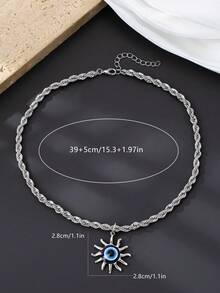 1pc Punk Gothic Western Style Twisted Chain Pendant Necklace With Bull Head & Evil Eye Charm, Unique & Fashionable Women Necklace - Silvery - View 3