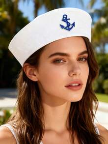 1pc Polyester Sailor Hat For Women & Men, Yacht Captain Hat, Suitable For Halloween, Christmas, Bachelorette Party, Cosplay, Yacht Party, Parade, Adult Party, Beach