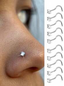 4pcs Mini Nose Rings, Star, Heart, Round, Square Shapes Embedded With White Zirconia, Simple & Elegant Design, Non-Magnetic, Suitable For Nose Bone And Septum Piercing, Multi-Purpose Accessories Suitable For Daily, Party Wear And Valentine's Day Gift, All Season - Multicolor - View 4
