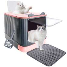 Cat Litter Box With Litter Mat And Scoop, Foldable Cat Litter Box With Lid, Pull-Out Cat Litter Box, Deodorizing, Easy To Clean(Pink Gray) - 粉灰色 - 查看 8