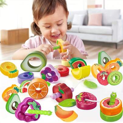 Educational Caterpillar Fruit Stacking Toy For Kids,ABS Plastic, Multicolor, Hand-Eye Coordination & Shape Recognition, With Threading & Sorting Skills Development, Perfect Christmas Gift