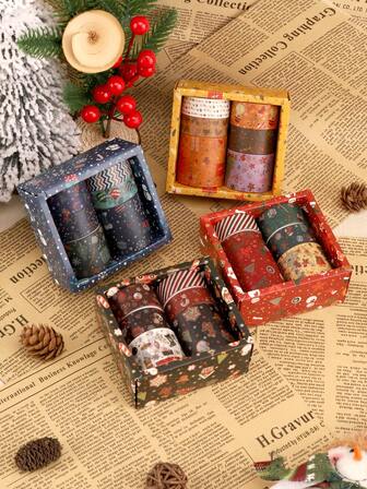 6 Rolls/Box Christmas Washi Tape, Christmas Style Patterns Snowman Gifts Multifunctional Tape, Bullet Journal Decoration, Photo Frame Decoration Suitable For Scrapbooking, Gift Wrapping, DIY Crafts, Calendars, Planners, And Notebooks Can Be Given As Gifts To Friends, Back To School , Valentine's Day, Halloween, Christmas,