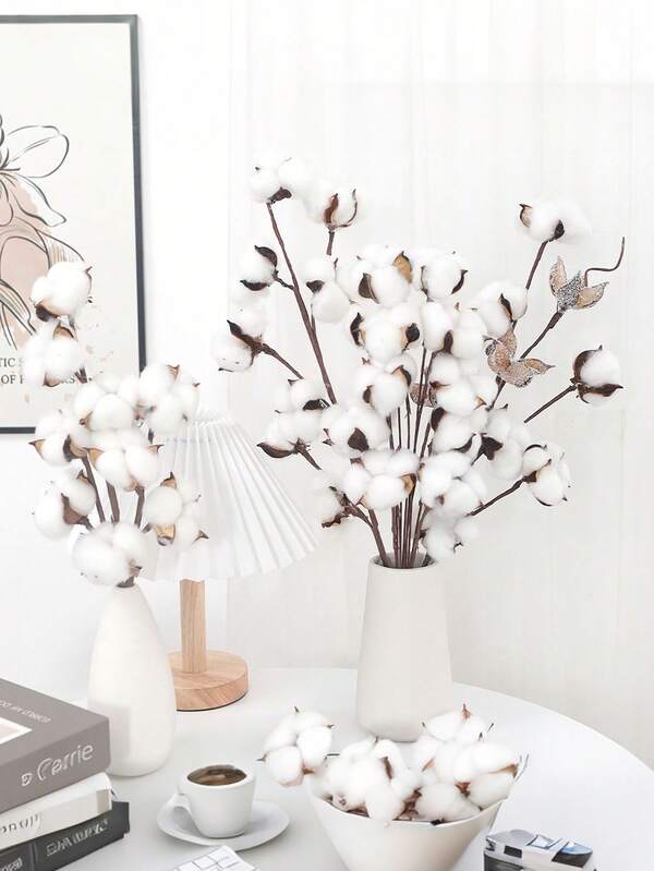 1 bouquet de fleurs de coton, bouquet de fleurs de coton artificielles, convient pour les arrangements floraux DIY, la décoration de Noël à la maison