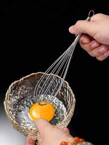1pc Stainless Steel Spring Handle Manual Egg Beater, Cream Whipper, Baking Tool - Silver - View 3