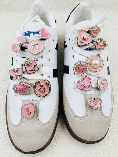 16pcs/Set Pink Pearl Bow Rhinestone Shoelace Charms, Shoe Clips Decorations, Suitable For Casual Shoes And Sneakers, Durable And Cute Whimsical Design, Great For Girls Party Favors And Creative Gifts