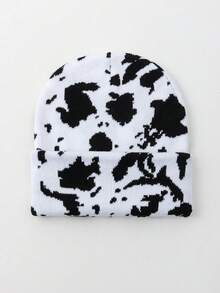 1pc Unisex Cow & Leopard Print Warm Reversible Knit Beanie Hat, Suitable For Outdoor Wear, Autumn/Winter - Multicolor - View 6