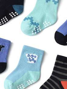 6 Pairs/12 Pairs Cotton Star Dot Grip Children Socks, Cartoon Breathable Non-Slip Mid-Calf Socks For Boys And Girls - Multicolor - View 5