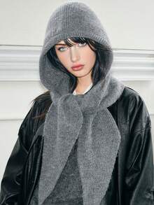 1pc Women's Knitted Hooded Cap,Y, Versatile, Comfortable, Breathable, Foldable, Suitable For Daily Commute, Camping, Travel, Hiking, Theme Parks, Cafes, Farms, Gatherings, Parties, Photography, Autumn/Winter - MM2706 - View 2