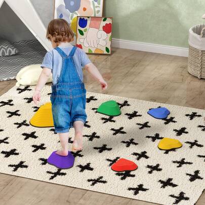 QABA Stepping Stones Kids, 6PCs Obstacle Course For Kids, Non-Slip Heart-Shaped Balance Stepping Stones, Stackable Balance Blocks Sensory Toys Indoor Outdoor