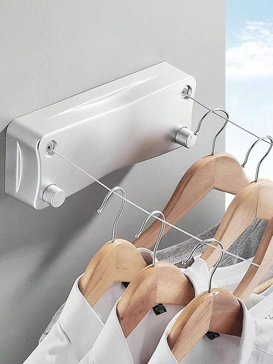 Cordón para Tender Ropa Retráctil de Acero Inoxidable, 2 Líneas Ajustables de 5.2 Metros, Soporta 25 Kg, Ideal para Interior y Exterior, Uso en Baño, Balcón y Jardín - Plateado - Ver 1