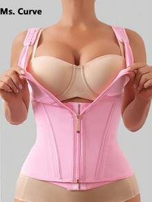 1pc Ms.Curve Waist Trainer, Colombian Women Shapewear, Compression Sports Fitness Vest, Postpartum Workout Suitable, With Zipper And Hooks