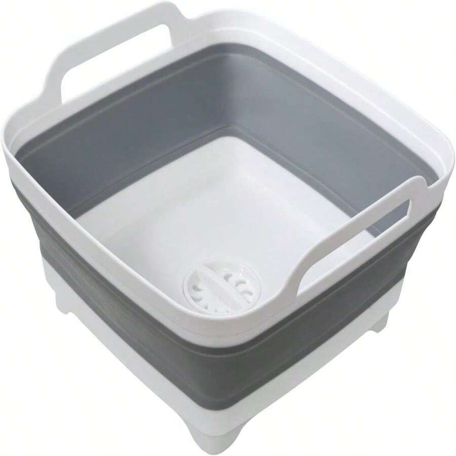 2 Pack Dishpan For Washing Dishes, 24Gal_9L Wash Basin With Draining Plug Carry Handles, Collapsible Bucket For Cleaning, Portable Sink, Foldable Plastic Tub - MàuA - Xem 1