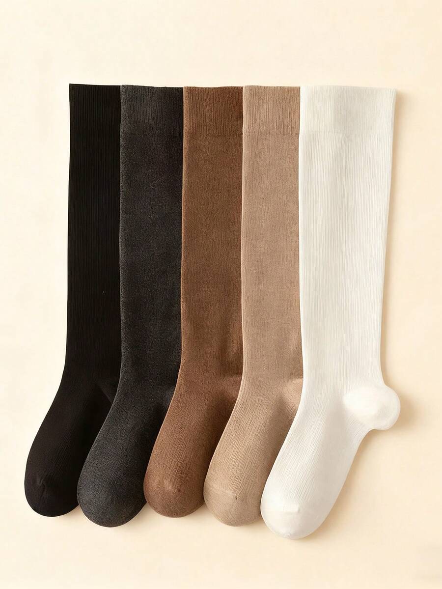 2 قطعة/10 قطع جوارب طويلة للنساء، جوارب ضاغطة للساق، جوارب بدون غرز، لون أحادي، بطراز مدرسي، قابلة للتنفس، ناعمة ومريحة، مناسبة للارتداء اليومي، التمارين الرياضية، المكتب، جميع المواسم والمناسبات [ملاحظة: الكمية لكل قطعة]