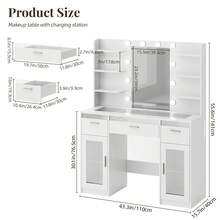 Tomnk 2 Sizes Vanity Desk With Mirror And Lights, Makeup Vanity Desk With Lights 3 Colors, Transparent Top Vanity With 2 RGB Drawers, 6 Shelves, Large Tempered Cabinet, Power Outlet, For Bedroom, White, Christmas Gift (The Light Strip Is Powered By USB) - 查看 2