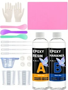 Bộ dụng cụ epoxy nhựa 120ml/250ml, nhựa epoxy trong suốt dùng cho đồ thủ công DIY và làm trang sức, tỷ lệ pha trộn 1:1, không tạo bọt khí và không bị ố vàng. - Bộ nhựa Epoxy - Xem 3