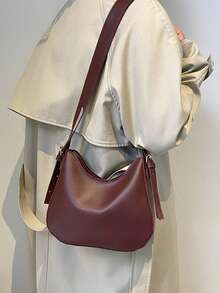 1 pieza de bolso de hombro de PU negro con estilo simple, adecuado para que las damas lo usen a diario. - Negro - Ver 9