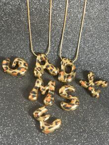 MECYLIFE 1pc Stainless Steel Leopard Print Letter Pendant Necklace For Women - Leopard Print Letters - View 8