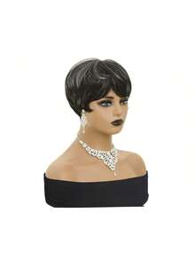 Short Curly Wigs Pixie Cut Wig Short Hair Black Wig With Bangs Natural Wavy Synthetic Wigs - Đánh dấu màu xám - Xem 2