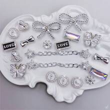 20pcs Detachable DIY Rhinestone Bear, Bow, Christmas Snowflower Shoe Decoration Chain, Perfect Holiday Gift - Silver - View 3