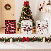 2pcs/4pcs Christmas Plaid & Snowflake "Believe In Snow" Pattern Red & White Chair Back Cover, Made Of Polyester, Removable And Easy To Clean, Suitable For Christmas And Winter Home Dining Chair Decoration - Red and White - View 4