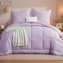 2/3-Piece Duvet Set Without Cover And 80 X 80 Cm Pillowcases, Suitable For All Year Round Use, Soft, Warm, Lightweight And Breathable Bedding Set, Cozy Quilt For Bedroom, Hotel Or Guest Room, Easy Care And Durable - 薰衣草紫和玫瑰粉 - 查看 1