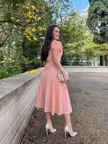 Women's Midi Dress, Casual, Elegant, Cotton, Daily - Coral Pink - View 5