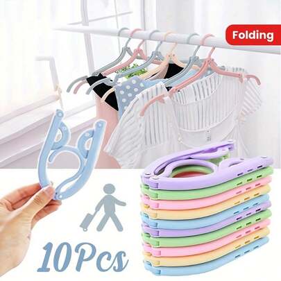 10pcs Portable Folding Clothes Hanger Set For Space-Saving Travel And Home Use, Multi-Functional Folding Magic Clothes Rack With Non-Slip Handle, Durable Plastic And Lightweight Design, Quick-Dry Non-Slip Drying Rack For Travel, Dorm, Laundry Room, Closet, Suitcase, And Home Organization, Sturdy Yet Compact, Easy To Store, Versatile Garment Organizer, Perfect For Air Drying Delicates, T-Shirts, Socks, And Everyday Wear