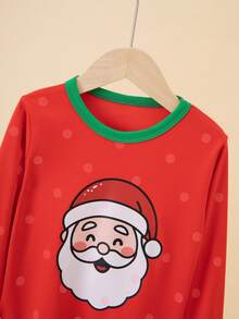 Set de 2 piezas de pijama de invierno con estampado de coche de dibujos animados navideños para niños, que incluye top de manga larga gruesa y pantalones - Multicolor - Ver 4